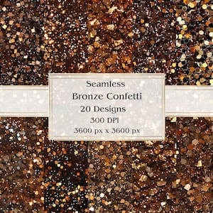 20 Padrões de Confete Bronze Papel Digital Sem Costura, JPEG, 12" x 12", Papel para Scrapbook, Junk Journal, Pacote de Papel, Uso Comercial