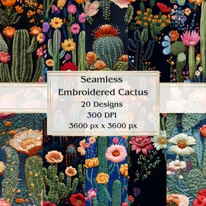 20 papeles digitales sin costuras con diseño de cactus bordados, JPEG, 12" x 12", papel para álbumes de recortes, papel para diario basura, paquete de papel, uso comercial