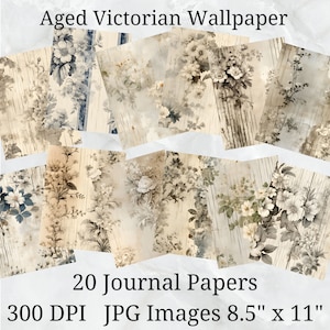 20 papel de jornal de papel de parede vitoriano envelhecido neutro, papel digital JPEG, 8,5" x 11", papel de álbum de recortes, diário de lixo, pacote de papel, uso comercial