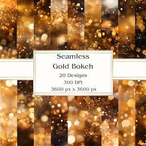 20 papel digital bokeh sem costura dourado, JPEG, 12" x 12", papel para álbum de recortes, lixo eletrônico, pacote de papel, uso comercial