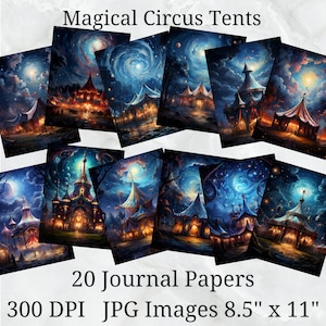 20 Magical Circus Tents Journal Paper, Papier numérique JPEG, 8,5 « x 11 », Papier scrapbook, Junk Journal, Paper Pack, Utilisation commerciale