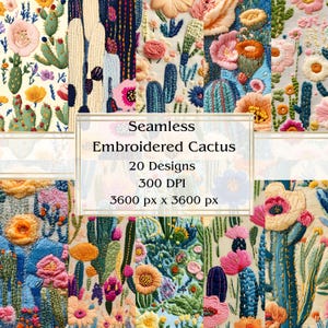 20 papeles digitales sin costuras con diseño de cactus bordados, JPEG, 12" x 12", papel para álbumes de recortes, papel para diario basura, paquete de papel, uso comercial