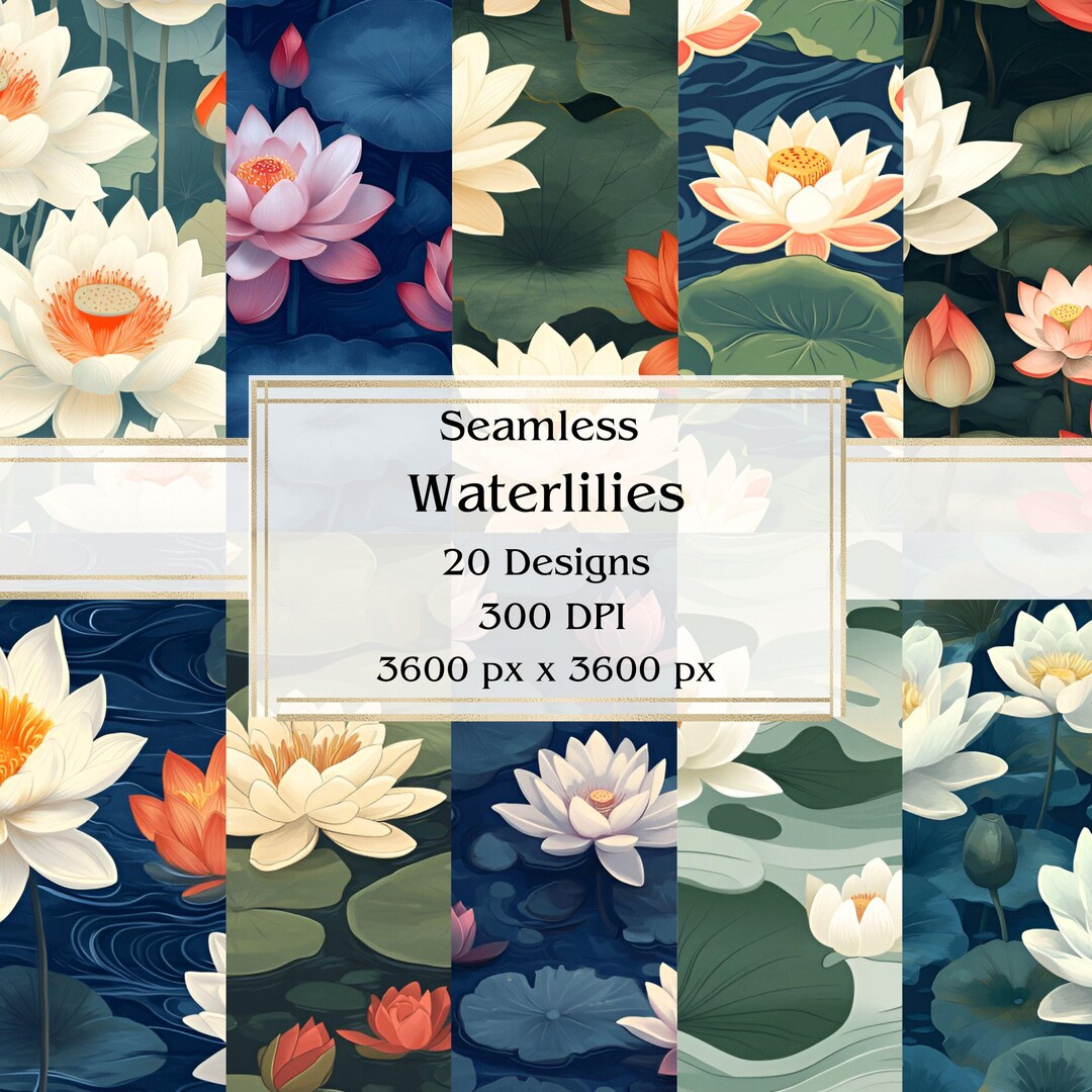 20 Waterlilies Seamless Digital Paper, JPEG, 12" X 12", Scrapbook Paper ...