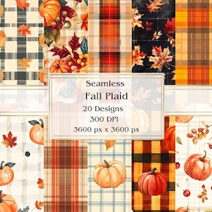 20 Fall Plaid Seamless Digital Paper, JPEG, 12&quot; x 12&quot;, Scrapbook Paper, Junk Journal, Paper Pack, Commercial Use
