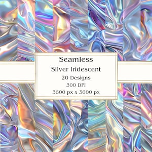 20 papel digital prateado iridescente sem costura, JPEG, 12" x 12", papel para álbum de recortes, lixo eletrônico, pacote de papel, uso comercial
