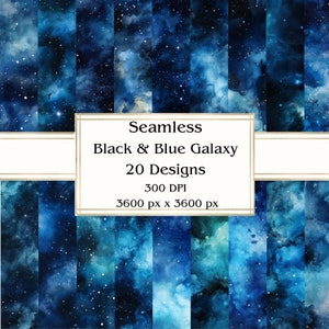 20 schwarz-blaue Galaxy-nahtlose digitale Papier, JPEG, 12 "x 12", Scrapbook-Papier, Junk-Journal, Papiersatz, kommerzielle Nutzung
