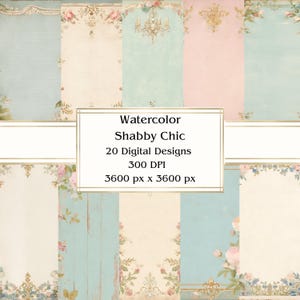 Carta digitale Shabby Chic per acquerelli, formato JPEG, 12" x 12", carta per scrapbooking, diario di scarto, confezione di carta, uso commerciale