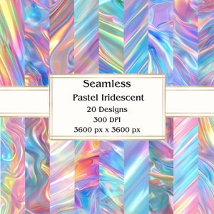 20 Pastel Iridescent Seamless Digital Paper, JPEG, 12&quot; x 12&quot;, Scrapbook Paper, Junk Journal, Paper Pack, Commercial Use