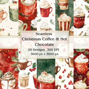 20 Noël café et chocolat chaud papier numérique sans couture, JPEG, 12 x 12 po, papier de scrapbooking, journal indésirable, paquet de papier, usage commercial