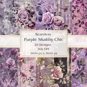 20 lila Shabby Chic nahtlose digitales Papier, JPEG, 12 "x 12", Scrapbook Papier, Junk Journal, Papiersatz, kommerzielle Nutzung