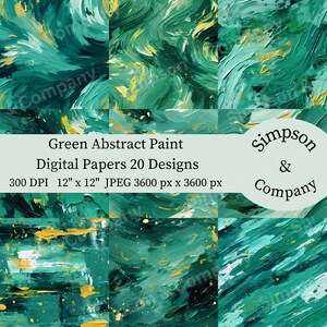 20 groene abstracte verf digitaal papier, JPEG, 12" x 12", Scrapbookpapier, Junk Journal, Paper Pack, Commercieel gebruik