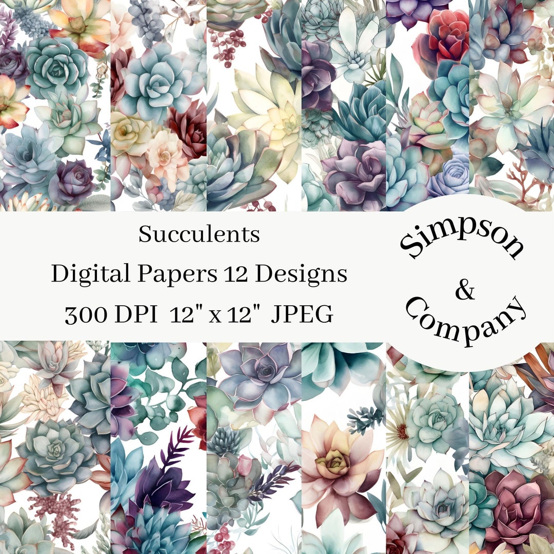 12 Succulents Digital Papers, JPEG, 12 X 12, Scrapbook Paper, Junk ...