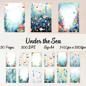 50 Papel digital bajo el mar, JPEG, Papel de álbum de recortes de papel tamaño A4, Diario basura, Paquete de papel, Uso comercial