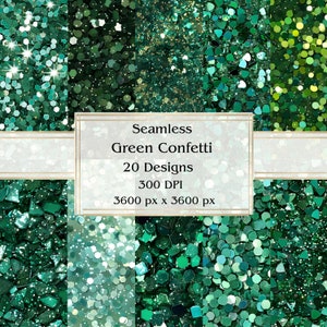 20 Padrões de Confete Verde Papel Digital Sem Costura, JPEG, 12" x 12", Papel para Scrapbook, Junk Journal, Pacote de Papel, Uso Comercial