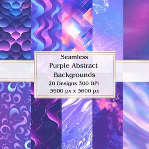 20 Purple Abstract Backgrounds Seamless Digital Paper, JPEG, 12&quot; x 12&quot;, Scrapbook Paper, Junk Journal, Paper Pack, Commercial Use
