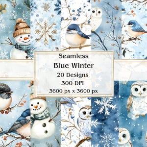 20 papier numérique sans couture bleu hiver, JPEG, 12 x 12 po, papier de scrapbooking, journal indésirable, paquet de papier, usage commercial