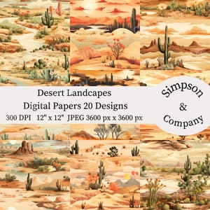 20 Papel digital de paisajes del desierto, JPEG, 12" x 12", papel de álbum de recortes, diario basura, paquete de papel, uso comercial