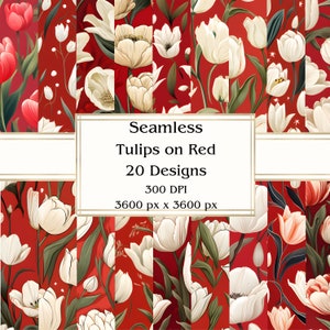 20 tulipes sur papier numérique transparent rouge, JPEG, 12 x 12 po, papier de scrapbooking, journal indésirable, paquet de papier, usage commercial