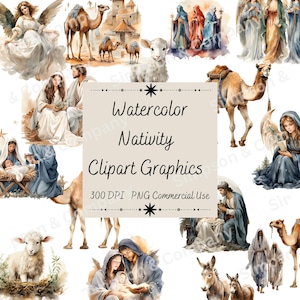 28 PNG Aquarell Krippe Clip Art, Weihnachtscliparts, religiöse Clip Art, Instant Download, kommerzielle Nutzung