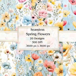 20 fleurs de printemps, papier numérique sans couture, JPEG, 12 x 12 po, papier de scrapbooking, journal indésirable, paquet de papier, usage commercial