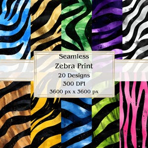 20 Zebra-Druck nahtloses digitales Papier, JPEG, 12 "x 12", Scrapbook-Papier, Junk-Journal, Papiersatz, kommerzielle Nutzung
