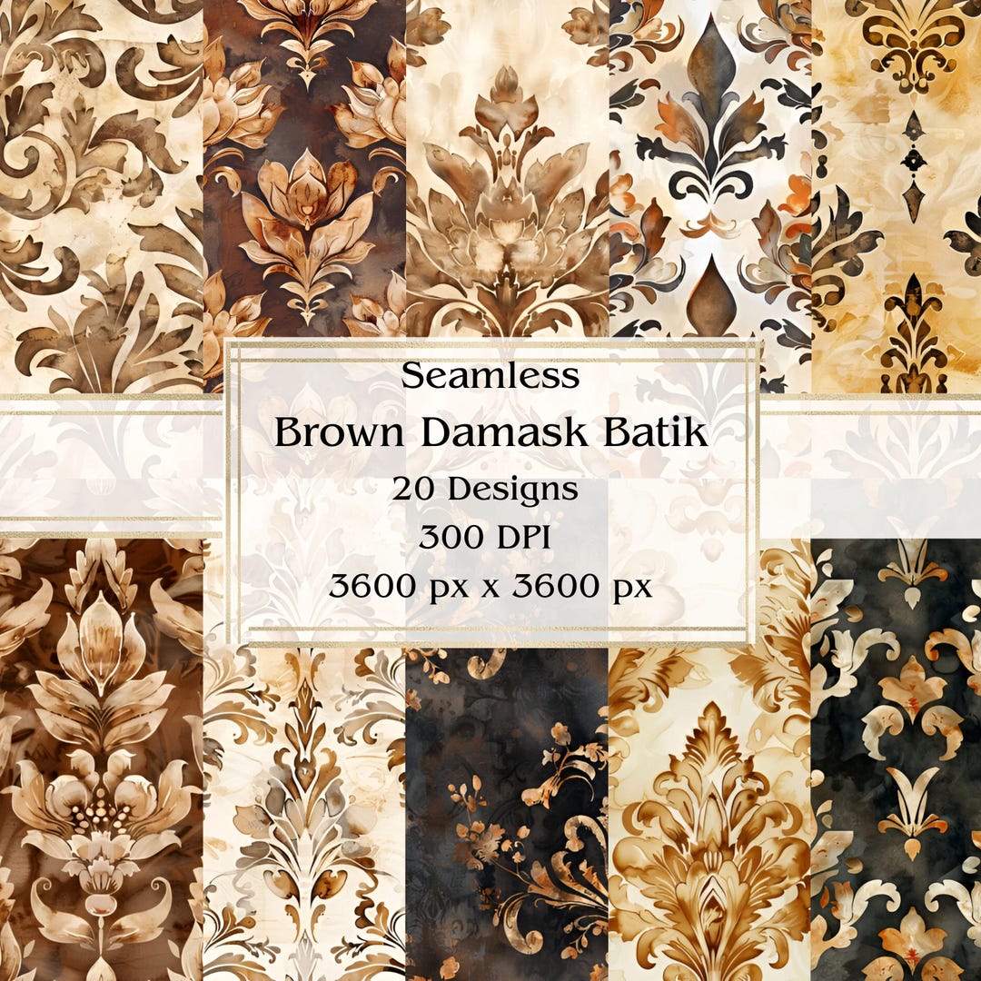 20 Brown Damask Batik Seamless Digital Paper, JPEG, 12" X 12 ...