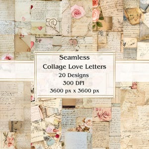 20 Collage de letras de amor sin costuras, papel digital, JPEG, 12" x 12", papel para álbumes de recortes, papel para diario basura, paquete de papel, uso comercial