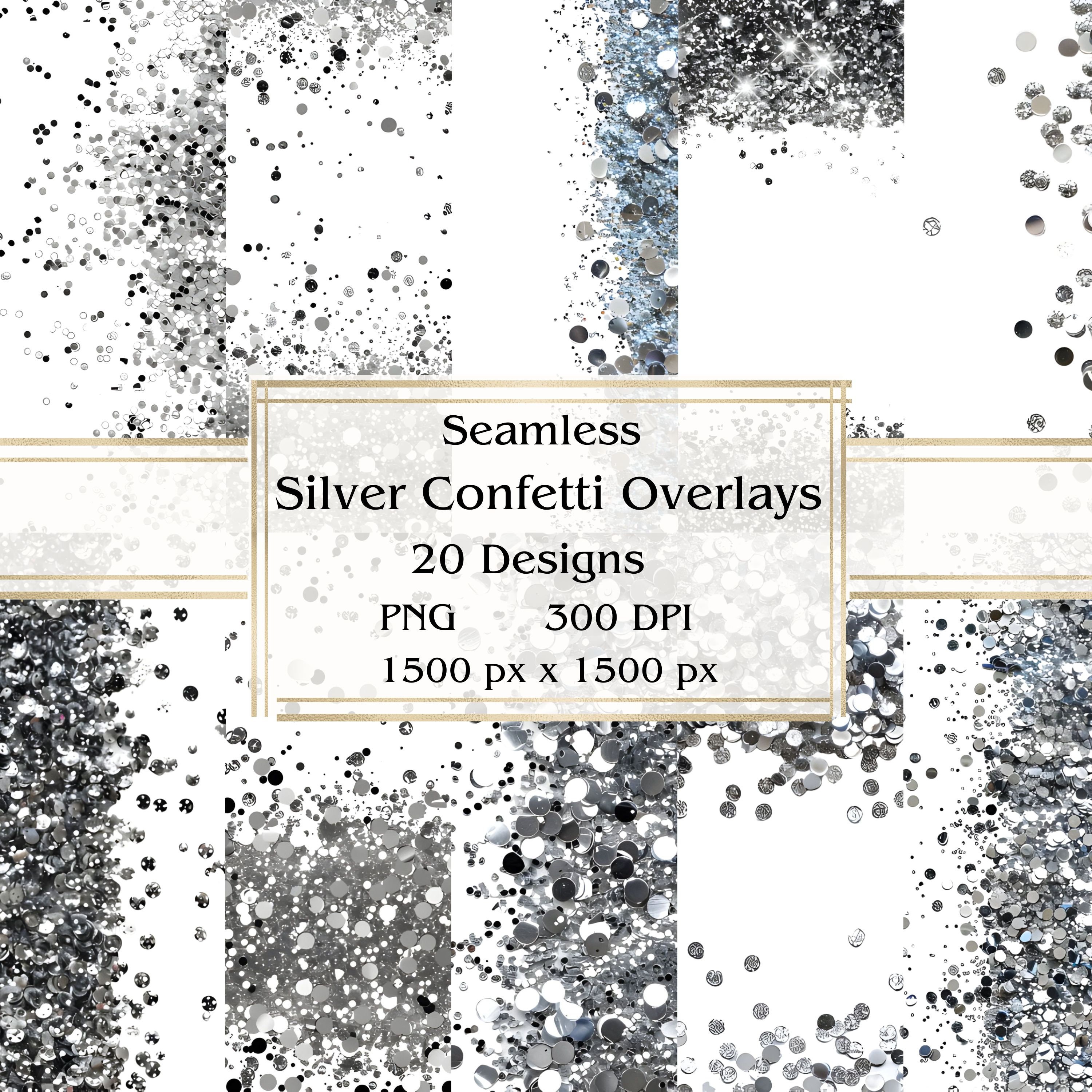 20 PNG Silver Confetti Overlay Seamless Clipart, Glitter Graphics, Instant Download, Commercial Use