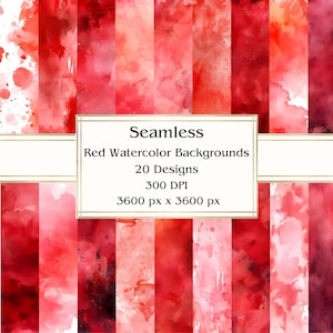 20 fonds d’aquarelle rouges Papier numérique sans couture, JPEG, 12 « x 12 », Papier scrapbook, Junk Journal, Paper Pack, Utilisation commerciale