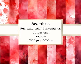 20 Red Watercolor Backgrounds Seamless Digital Paper, JPEG, 12" x 12", Scrapbook Paper, Junk Journal, Paper Pack, Commercial Use