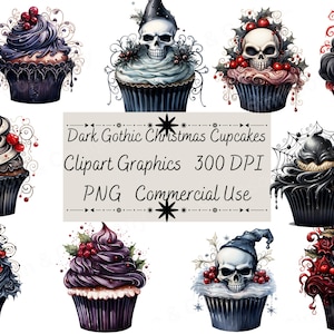 35 PNG clipart de cupcakes de Natal gótico escuro, clipart gótico, clipart de cupcakes, download instantâneo, uso comercial