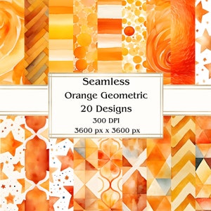 20 papel digital geométrico laranja sem costura, JPEG, 12" x 12", papel para álbum de recortes, lixo eletrônico, pacote de papel, uso comercial