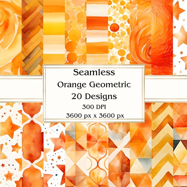 20 Orange Geometric Seamless Digital Paper, JPEG, 12" x 12", Scrapbook Paper, Junk Journal, Paper Pack, Commercial Use