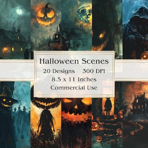 20 scene di Halloween carta per diario, carta digitale JPEG, 8,5" x 11", carta per album, diario spazzatura, pacchetto di carta, uso commerciale