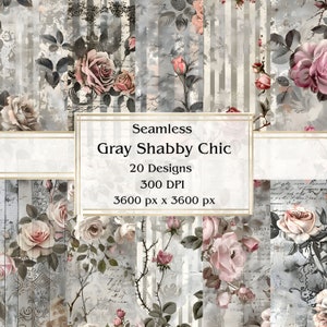 20 graues, Shabby Chic-Nahtlos-Digital-Papier, JPEG, 12 "x 12", Scrapbook-Papier, Junk-Journal, Papiersatz, kommerzielle Nutzung