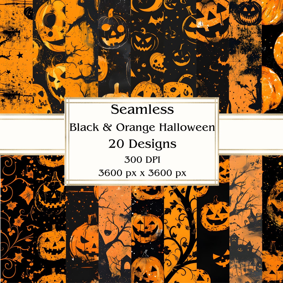 20 Black & Orange Halloween Seamless Digital Paper, JPEG, 12" X 12 ...