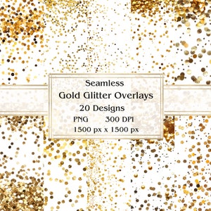 20 PNG Gold Glitter Overlay clipart sem costura, glitter gráficos, download instantâneo, uso comercial