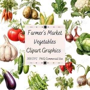 35 PNG Farmer's Market Verduras Clipart, Imágenes Prediseñadas de Alimentos, Verduras Clip Art, Descarga Instantánea, Uso Comercial