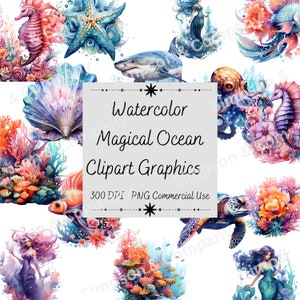 35 PNG aquarel magische oceaan clipart, Fantasy clipart, Instant Download, commercieel gebruik