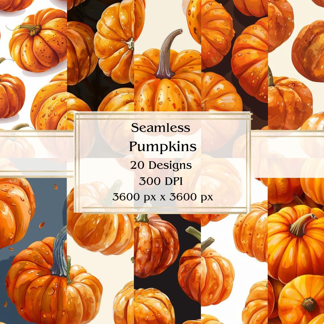 20 Pumpkins Seamless Digital Paper, JPEG, 12" X 12", Scrapbook Paper ...