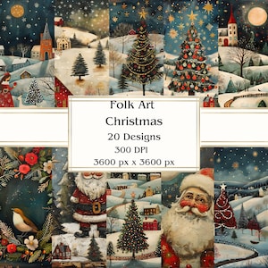 20 art populaire Noël papier numérique, JPEG, 12 x 12 po, papier de scrapbooking, journal indésirable, paquet de papier, usage commercial