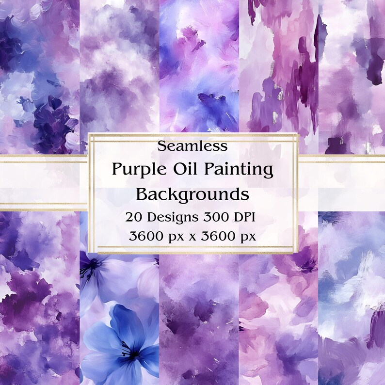 20 Purple Oil Painting Backgrounds Seamless Digital Paper, JPEG, 12 X