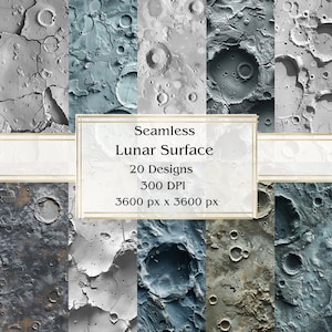 20 Lunar Surface Seamless Digital Paper, JPEG, 12&quot; x 12&quot;, Scrapbook Paper, Junk Journal, Paper Pack, Commercial Use