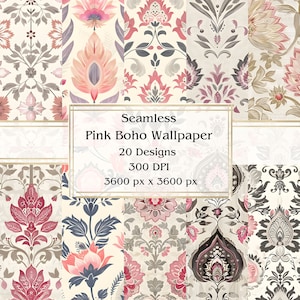 20 rosa Boho Hintergrundbilder Seamless Digital Paper, JPEG, 12 "x 12", Scrapbook Papier, Junk Journal, Paper Pack, Kommerzielle Nutzung