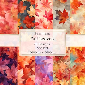 20 Fall Leaves Seamless Digital Paper, JPEG, 12" x 12", Scrapbook Paper, Junk Journal, Paper Pack, Commercial Use