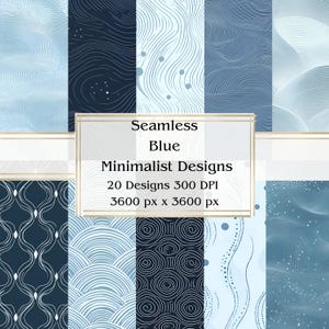 20 Blue Minimalist Designs Seamless Digital Paper, JPEG, 12" x 12", Scrapbook Paper, Junk Journal, Paper Pack, Commercial Use