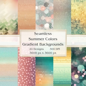 20 Sommerfarben-Hintergründe mit Farbverlauf, nahtloses digitales Papier, JPEG, 12 "x 12", Scrapbook-Papier, Junk Journal, Papierpaket, kommerzielle Nutzung