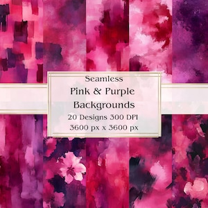 20 Pink & Purple Backgrounds Seamless Digital Paper, JPEG, 12" x 12", Scrapbook Paper, Junk Journal, Paper Pack, Commercial Use