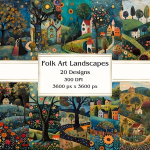 20 paysages d'art populaire papier numérique, JPEG, 12 x 12 po, papier de scrapbooking, journal indésirable, paquet de papier, usage commercial