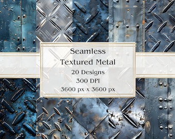 20 Textured Metal Seamless Digital Paper, JPEG, 12&quot; x 12&quot;, Scrapbook Paper, Junk Journal, Paper Pack, Commercial Use
